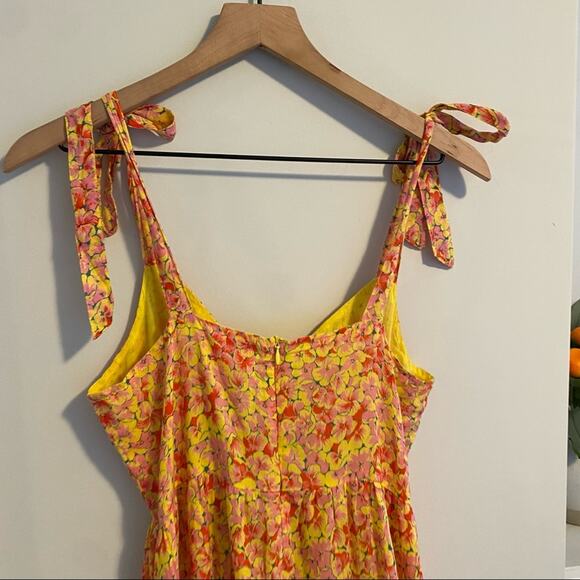 Banjanan Yellow Pink Floral Cutout Cotton Maxi Dress Small - Picture 8 of 16